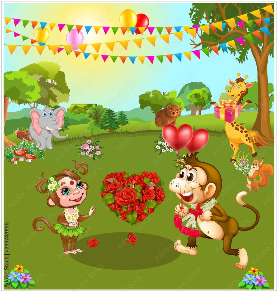 Love theme. marriage anniversary celebrated by animals in forest vector illustration. Love theme. marriage anniversary celebrated by animals in forest vector illustration.