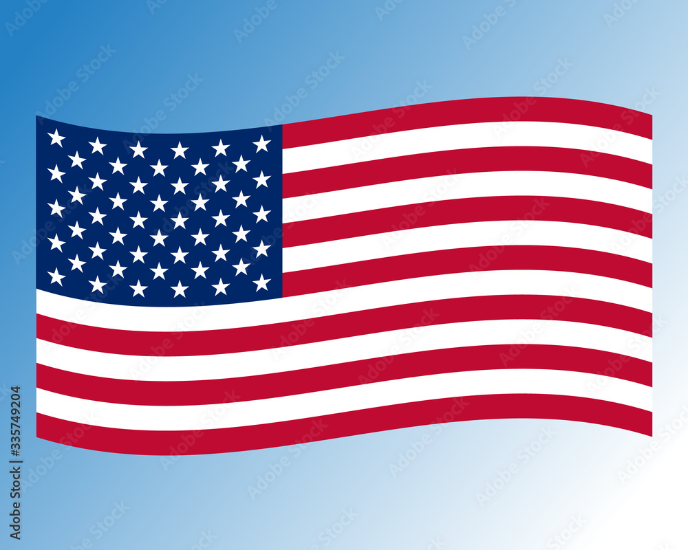 Vector illustration of waving American Flag on white background. United States Flag.