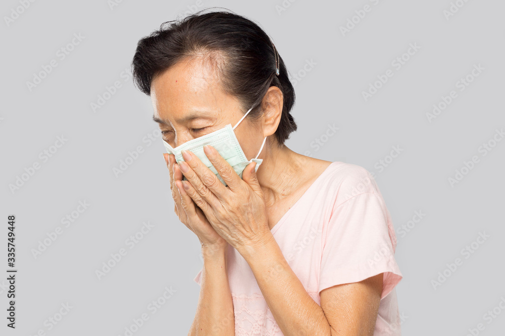 old asian woman feel have fever and sick old asian woman feel have fever and sick