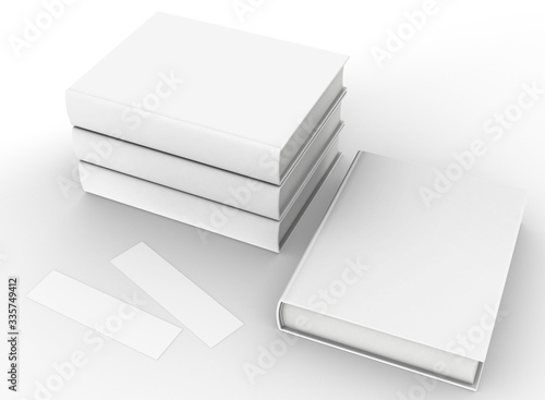 template empty hardcover book mockup set white background , 3d rendering	
