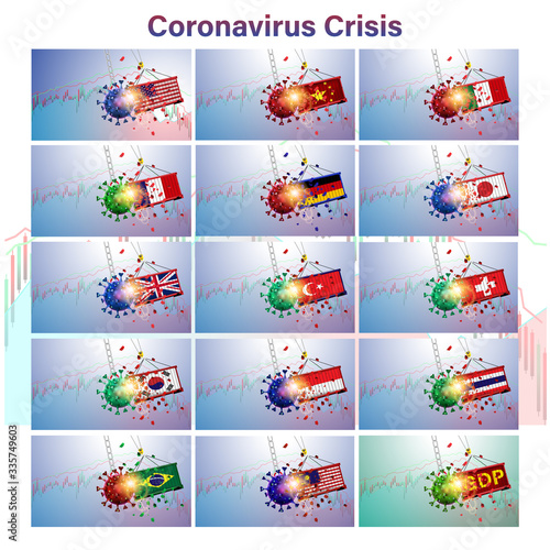 The economic crisis impact of the global stock market and business from the outbreak of the disease Coronavirus or Covid-19. Vector illustration design.