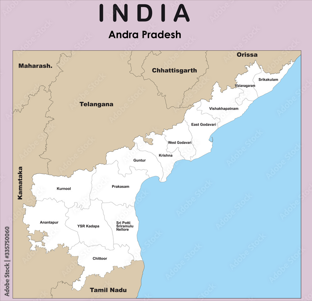 vector illustration of Andhra Pradesh map with border outline in black colour.