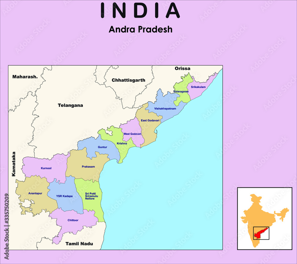 Fototapeta Andhra Pradesh map. vector illustration of Andhra Pradesh map with border outline in black colour.