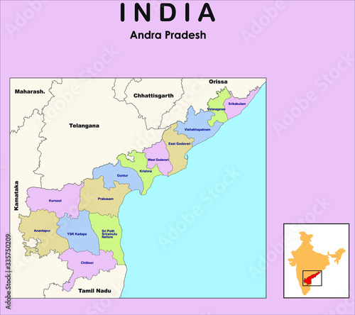 Andhra Pradesh map. vector illustration of Andhra Pradesh map with border outline in black colour.