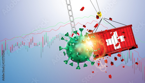 The economic crisis impact of the Switzerland stock market and business from the outbreak of the disease Coronavirus or Covid-19. Vector illustration design.