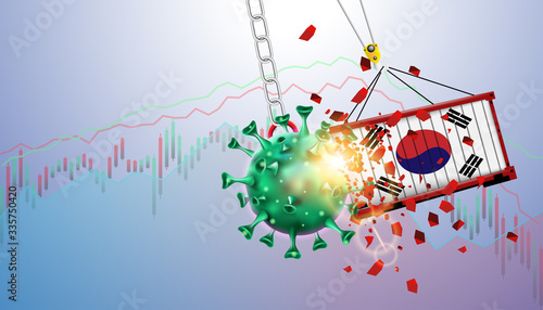 The economic crisis impact of the South Korea stock market and business from the outbreak of the disease Coronavirus or Covid-19. Vector illustration design.