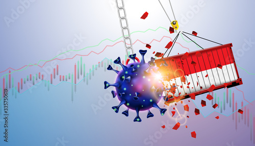 The economic crisis impact of the Indonesia stock market and business from the outbreak of the disease Coronavirus or Covid-19. Vector illustration design.