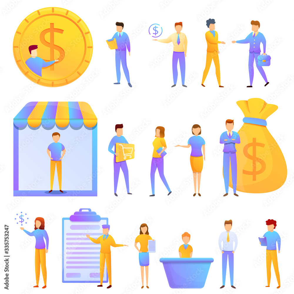 Purchasing manager icons set. Cartoon set of purchasing manager vector icons for web design Purchasing manager icons set. Cartoon set of purchasing manager vector icons for web design