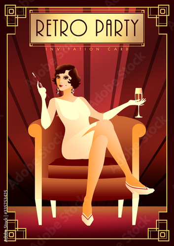 Flapper Girl at a party in the style of the early 20th century.