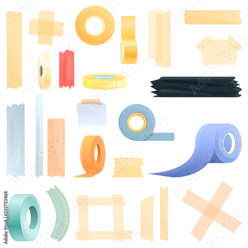 Scotch tape icons set. Cartoon set of scotch tape vector icons for web design