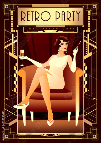 Flapper Girl at a party in the style of the early 20th century.