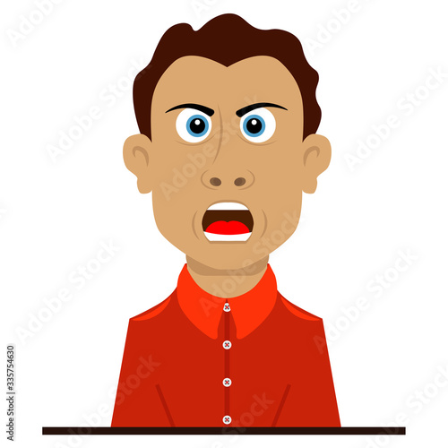 The indignant and angry person shouts and is indignant. Vector illustration on the theme of emotions.