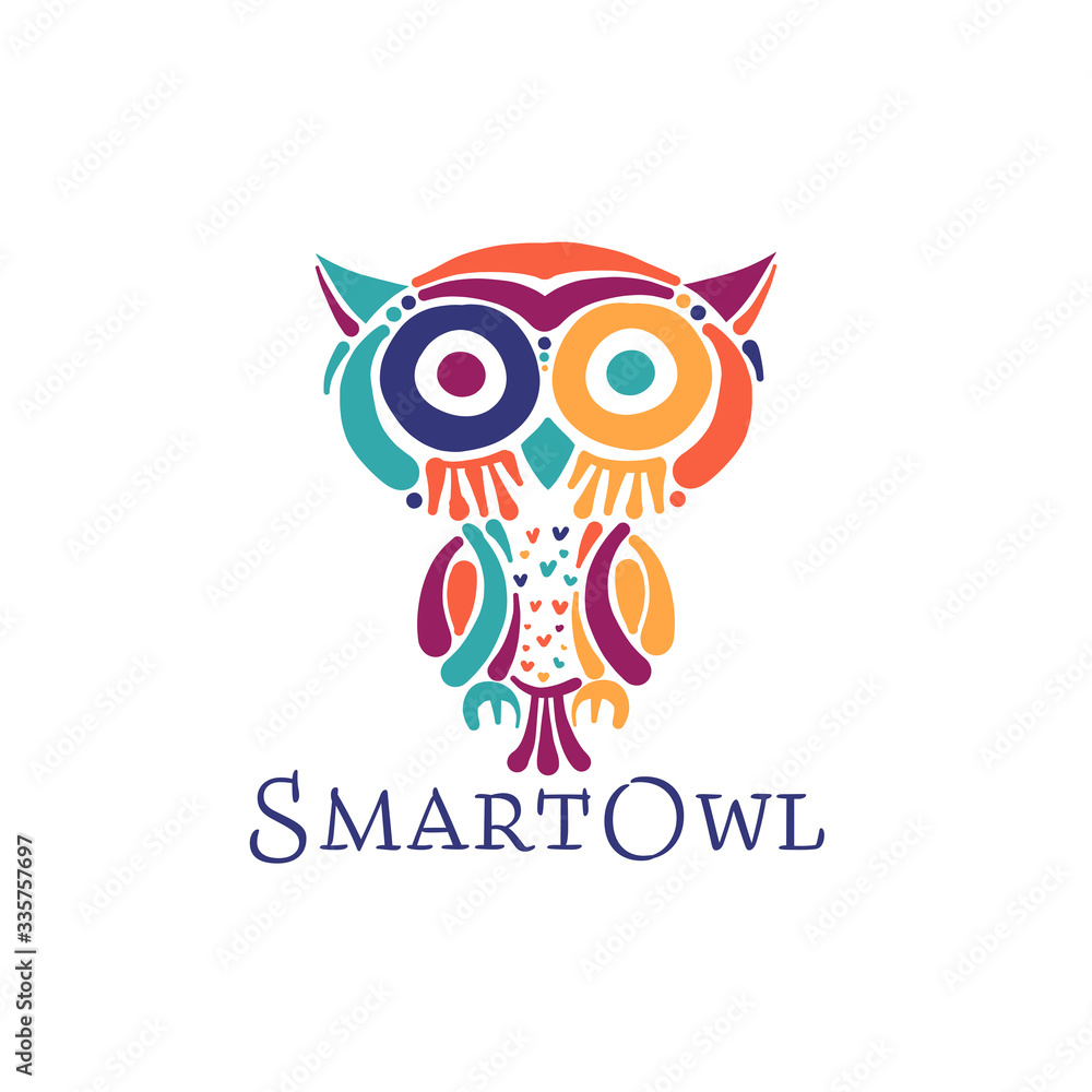 Fototapeta premium Cute owl colorful, logo design template