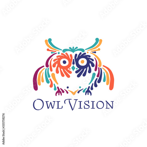 Cute owl colorful, logo design template