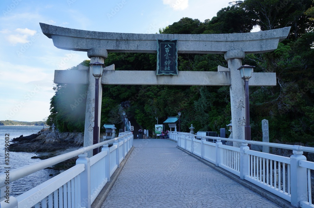 Fototapeta premium Photograph of Yaotomi Shrine and Mikawa Bay. Yaotomi Shrine is also called Takeshima Benten.