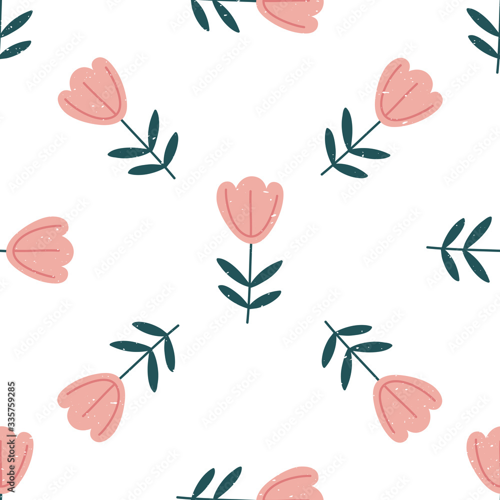 Flowers hand drawn seamless vector fill. Cute childish drawing. Baby wrapping paper, textile, vector illustration Flowers hand drawn seamless vector fill. Cute childish drawing. Baby wrapping paper, textile, vector illustration