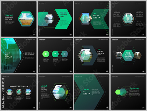 Minimal brochure templates with colorful hexagonal design background, hexagon style pattern. Covers design templates for square flyer, leaflet, brochure, report, presentation, advertising, magazine.