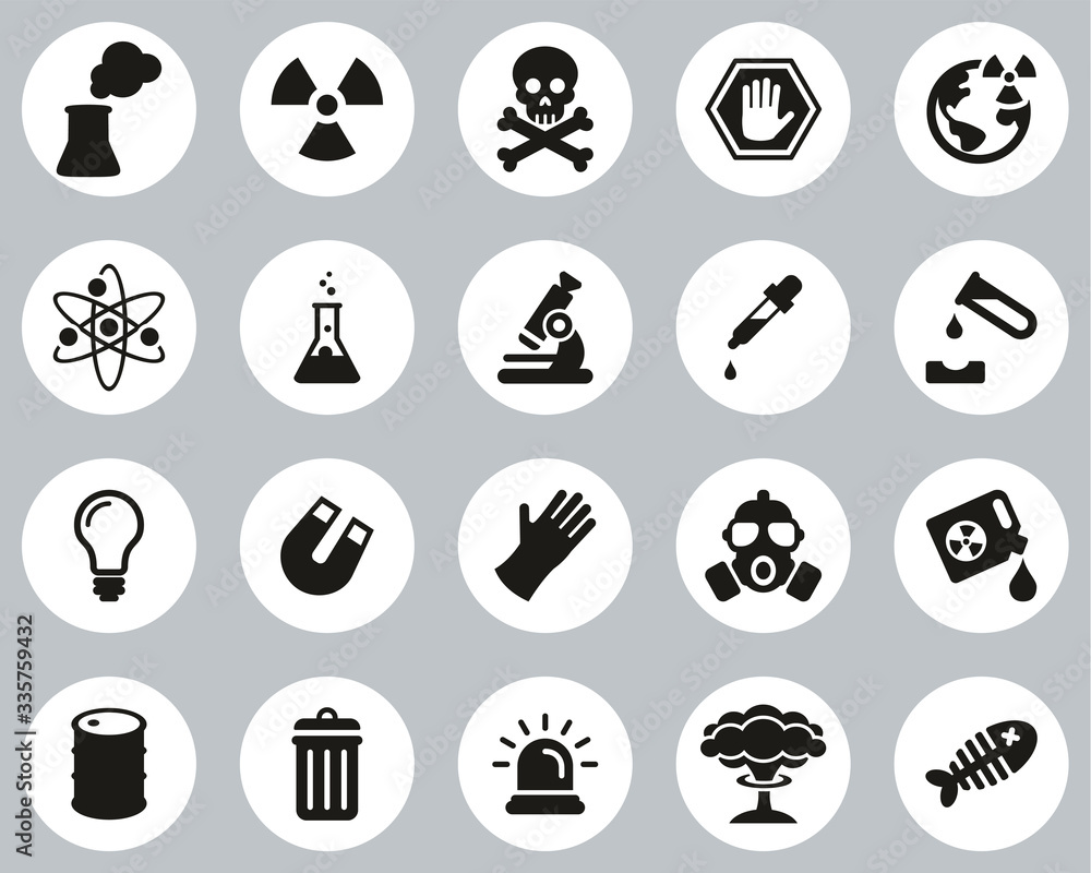Nuclear Power Plant Icons Black & White Flat Design Circle Set Big