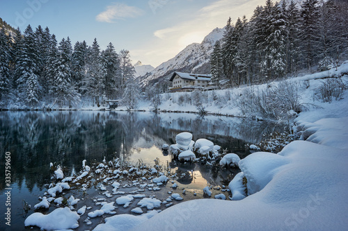 Der verschneite Christlessee im Winter bei Oberstdorf  photo