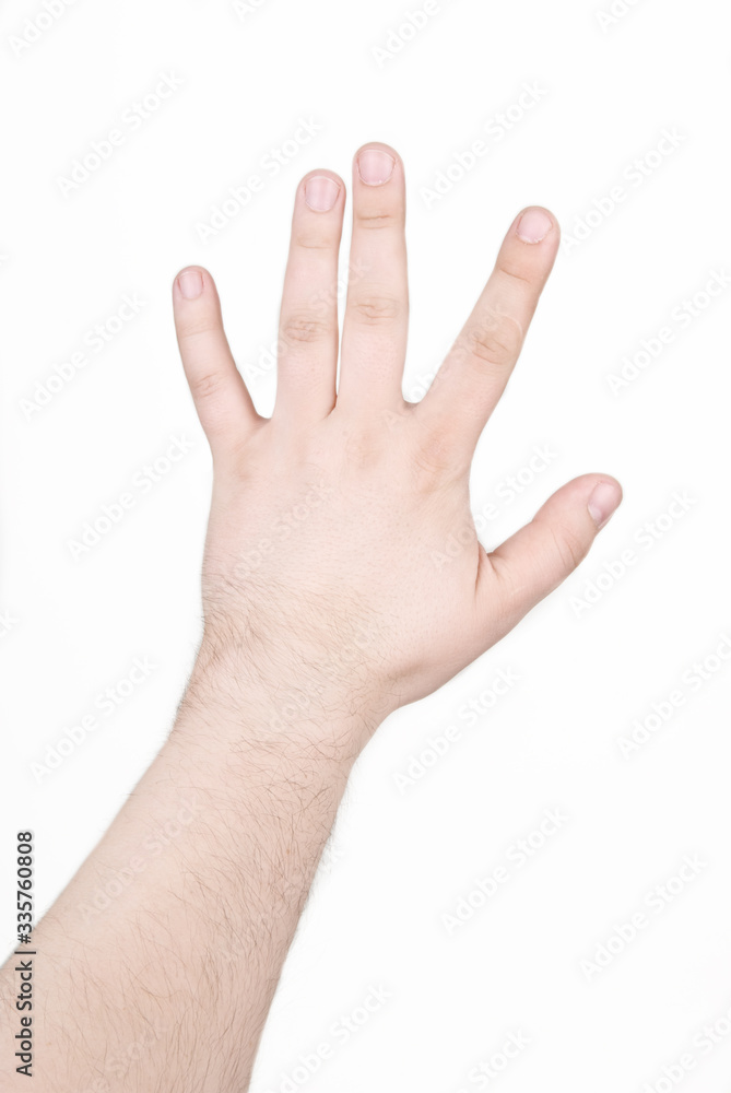 Palm male hand on a white background Palm male hand on a white background