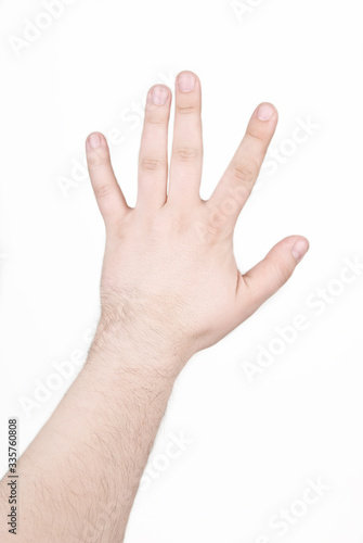 Palm male hand on a white background
