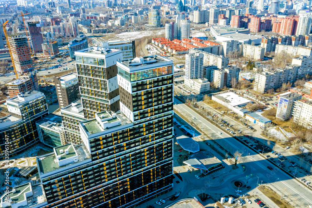 Fototapeta premium Aerial view of modern buildings in the city center of Yekaterinburg. Russia