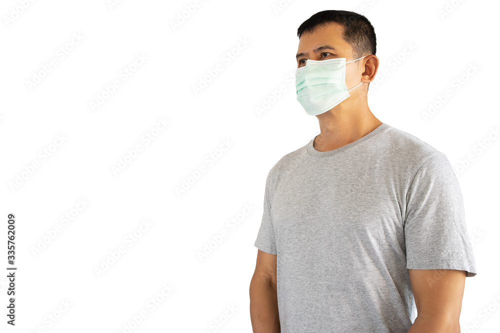 Asian man wearing hygienic face on white background with clipping path Asian man wearing hygienic face on white background with clipping path
