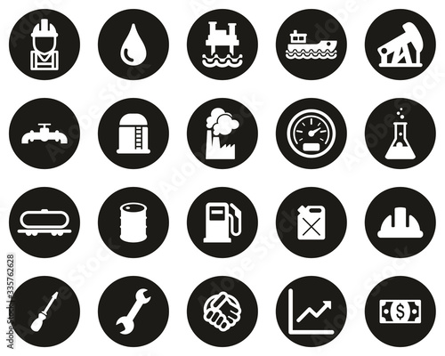 Oil Industry Or Offshore Oil Platform Icons White On Black Flat Design Circle Set Big