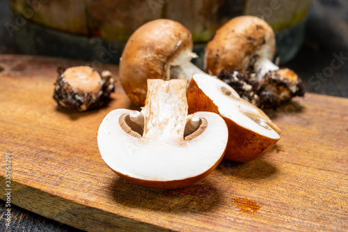 Cave brown champignon mushrooms ready to eat photo