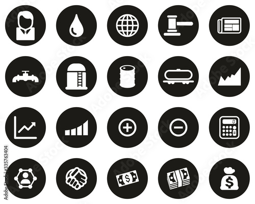 Oil Trade Icons White On Black Flat Design Circle Set Big