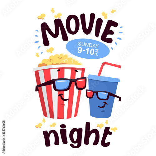 Vector illustration with smiley cartoon popcorn. Red striped box with hands and legs emoticon set
