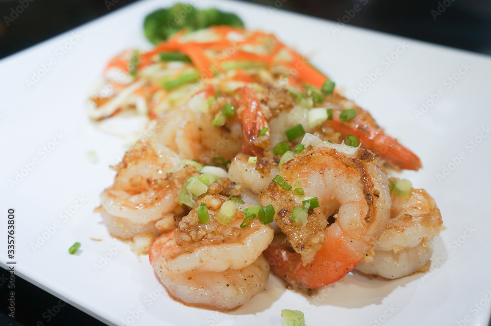prawns fried in Japanese style focus in front prawns fried in Japanese style focus in front