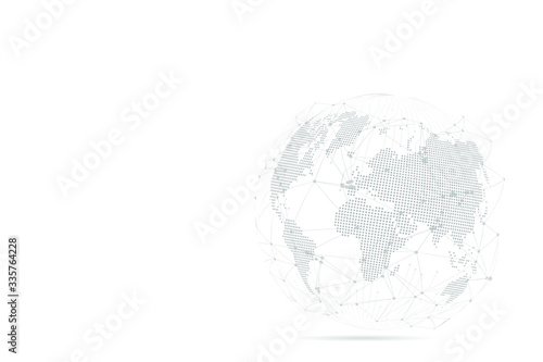 Abstract mash line and point scales on white background with Global. Wire frame 3D mesh polygonal network line, design sphere, dot and structure. Vector illustration eps 10. photo