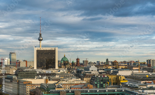 View on Berlin from the platform on the roof of the parliament building Reichstag in Berlin (Germany), with copy space