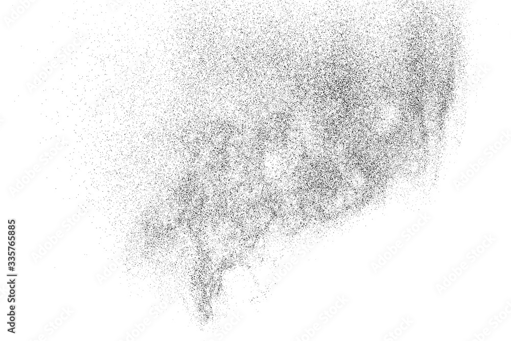 Fototapeta premium Black grainy texture isolated on white background. Dust overlay. Dark noise granules. Digitally generated image. Vector design elements. Illustration, Eps 10.