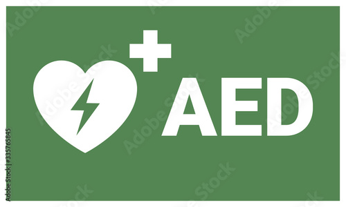AED sign. Emergency first aid defibrillator sign sticker