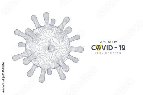 Coronavirus, virus strain of MERS-Cov and Novel coronavirus 2019-nCoV, Covid-19. Vector concept of dangerous virus, 3d grid texture.