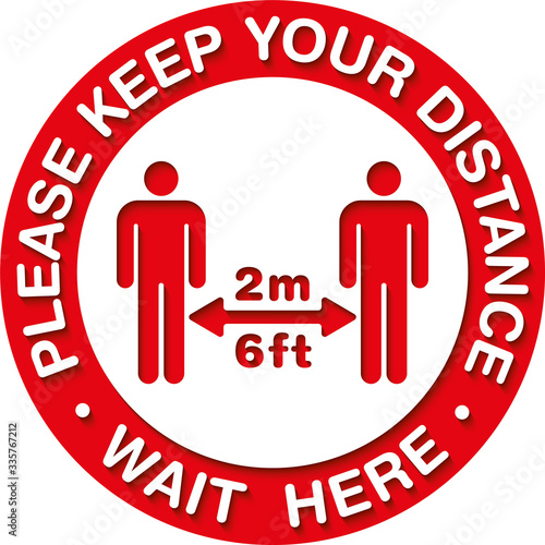 Social Distancing Signage or Floor Sticker for help reduce the risk of catching coronavirus Covid-19. Vector sign.
