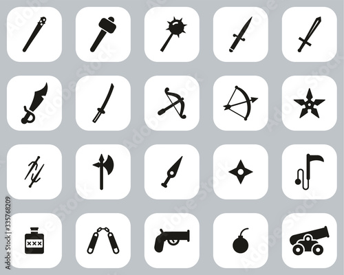 Old Weapons Or Ancient Weapons Icons Black & White Flat Design Set Big