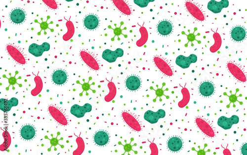 Background pattern with the concept of viruses and bacteria.