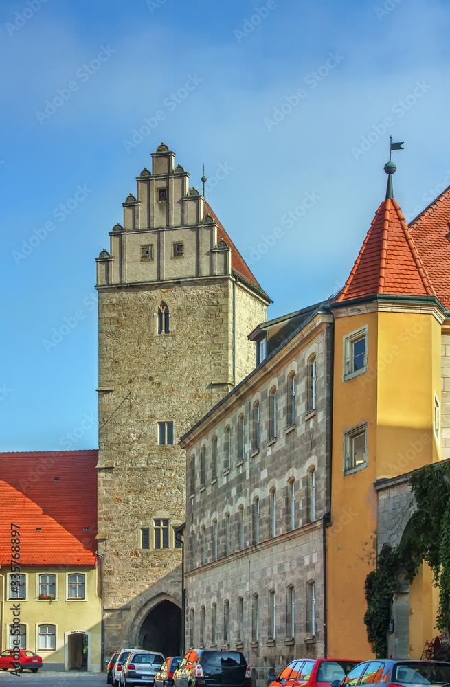 Naklejka premium Rothenburg Tower Gate, Dinkelsbuhl, Bavaria, Germany