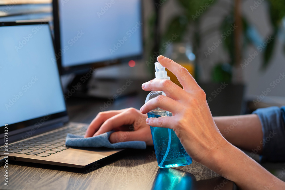 sanitizing computer or laptop keyboard coronavirus protection