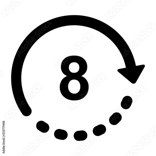 Time flat icon 8 hours vector,  classic watch design isolated on white background. Vector illustration