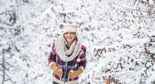 Full of happiness. Portrait of excited woman in winter. Cheerful girl outdoors. joyful and energetic woman. skiing holiday on winter day. beautiful woman in warm clothing. Enjoying nature wintertime