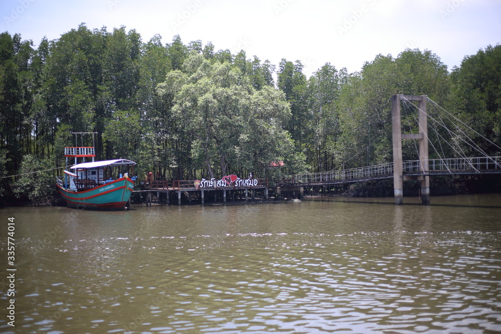 Old boat at Rak samae Bridge in Rayong, Thailand