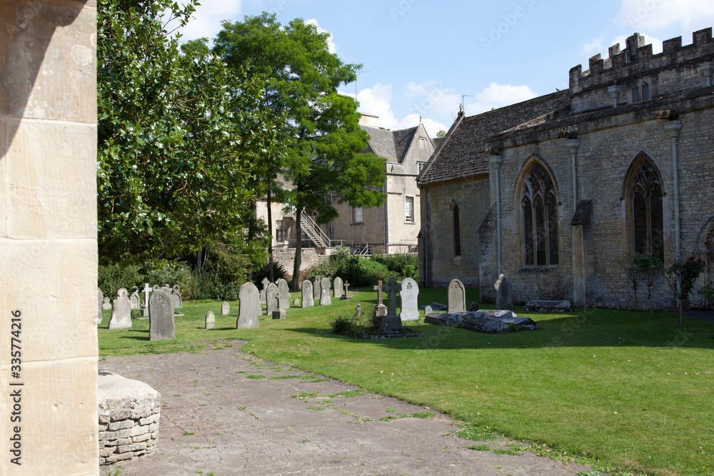 Bibury (England), UK - August 05, 2015: The cemetery in Bibury village, Gloucestershire, England, United Kingdom.