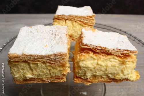 Cream Pie. Two layers of puff pastry filled with whipped cream. photo