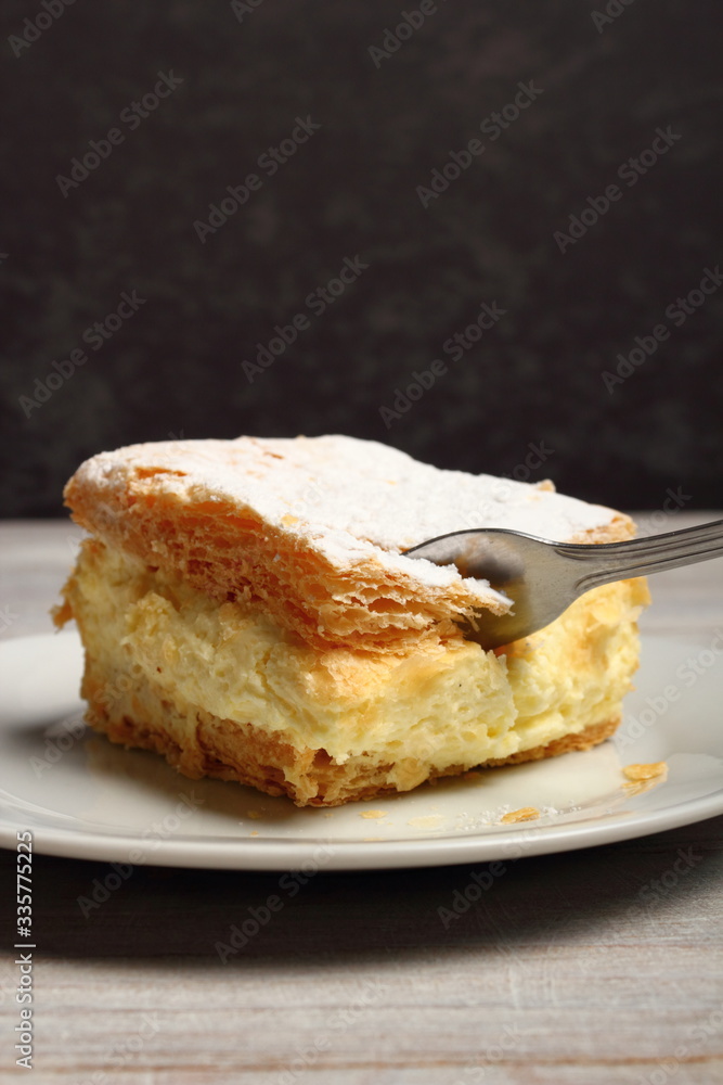 Cream Pie. Two layers of puff pastry filled with whipped cream. Cream Pie. Two layers of puff pastry filled with whipped cream.