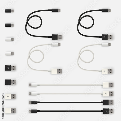 Realistic 3D USB micro cables and connectors