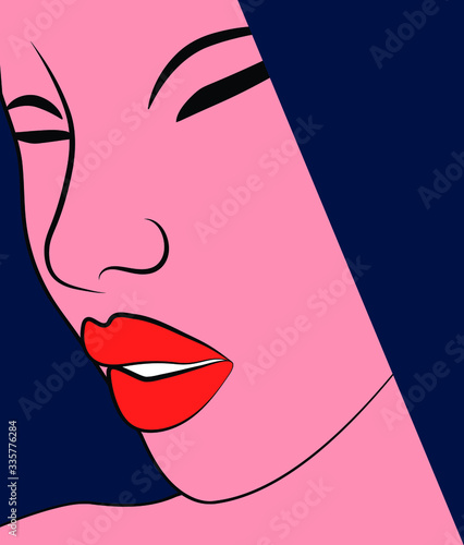 Close up woman face with red lips